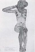 Egon Schiele Seated female nude with her right arm bent at the elbow oil painting artist